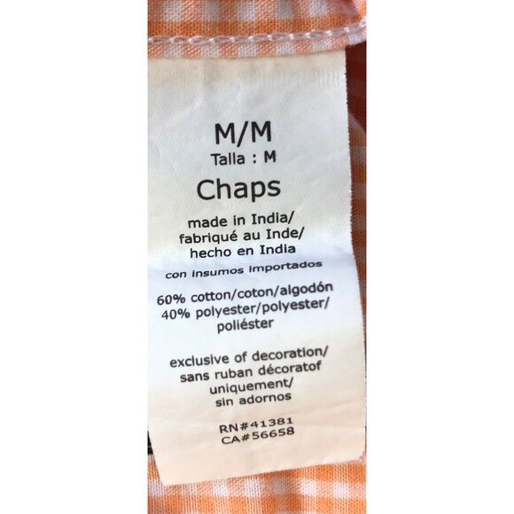 Chaps Mens Size Medium Orange/White Check Long Sleeve Button Up Shirt - Picture 9 of 10
